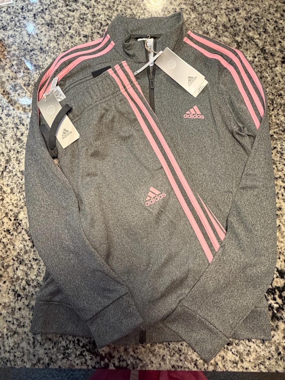 adidas Gray Jogger Set with Pink Stripe Details